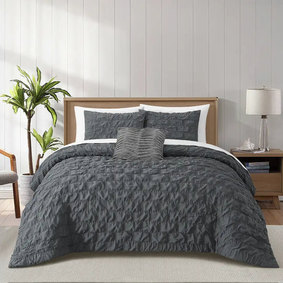 Set de Edredón Textura y Plisado Cobalto