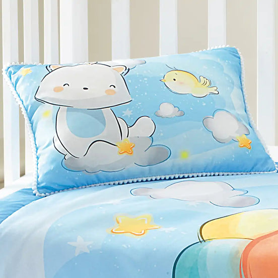 Set de Edredón y Almohadita Elefantito Volador Cielo